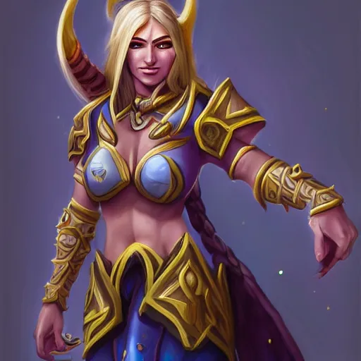 Prompt: world of warcraft, female Draenei warrior, trending on artstation, character concept, portrait