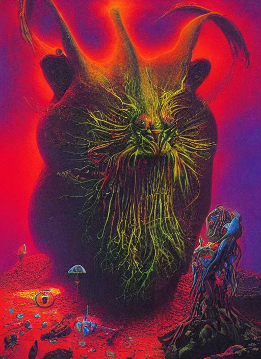 Image similar to alex jones by lisa frank and zdzislaw beksinski