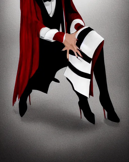 Image similar to Medium shot of Red Imp + White black striped horns + Formal outfit, in the style of greg rutkowski