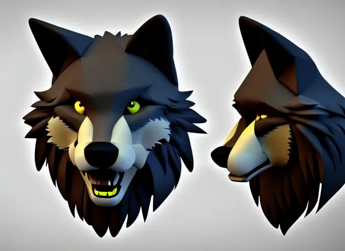 Image similar to furry wolf head, stylized stl, 3 d render, michael vicente style