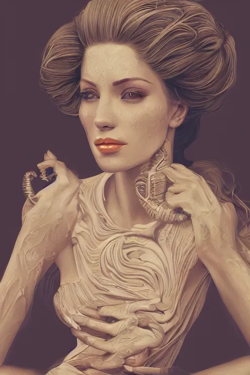 Prompt: An extremely beautiful Art Deco ornate portrait of a young attractive woman with a beautiful bone structure, professionally painted digital art illustration, smooth, sharp focus, atmospheric lighting, highly detailed illustration highlights, golden ratio, extremely detailed winning award masterpiece, 8K post-processing, trending on artstation flawless