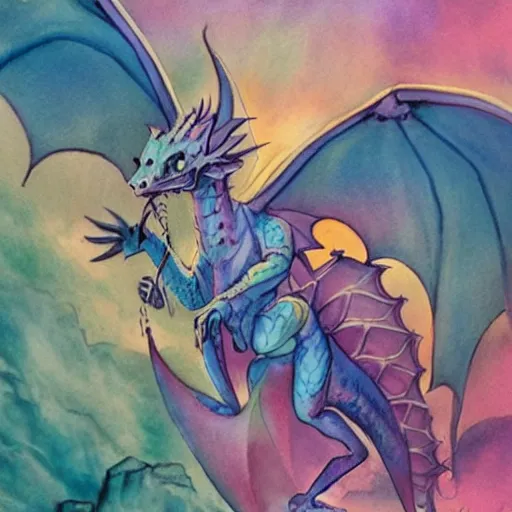 Prompt: mystical pastel dragon, watercolor, fantasy concept art, cute