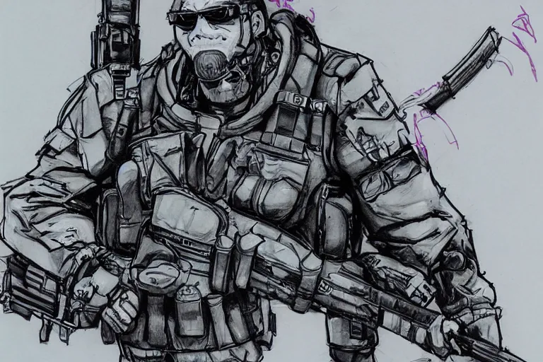 Image similar to tactical punished bonzi buddy concept art, by yoji shinkawa, felt tip pen