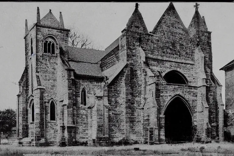Prompt: vintage photo of an old haunted church, eerie, nostalgic, horror