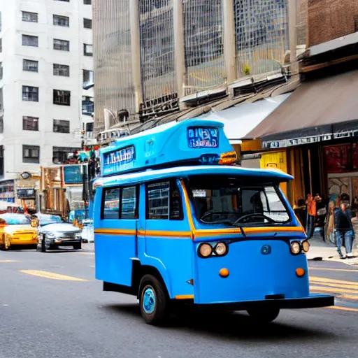 Image similar to a blue tuk tuk on manhattan