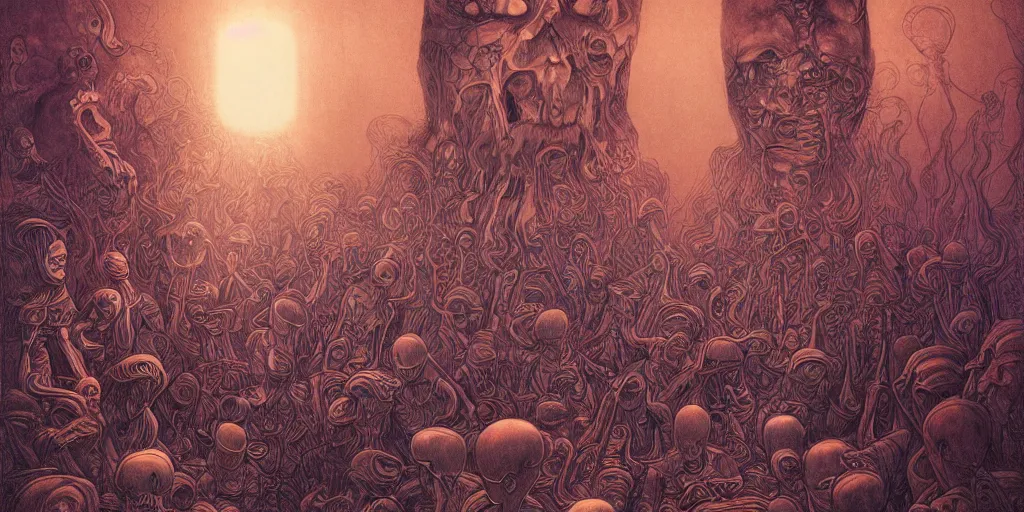 Prompt: dmt machine elves, tweaking the simulation, photorealistic, ink and charcoal illustration by audrey kawasaki and kazimir malevich and bruce pennington and zdzislaw beksinski ; moody lighting