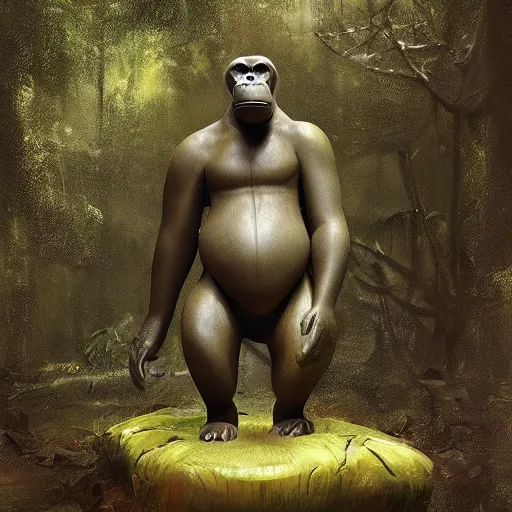 Image similar to A sculpture of a gorilla in the jungle , artwork by Sergey Kolesov, art station concept art