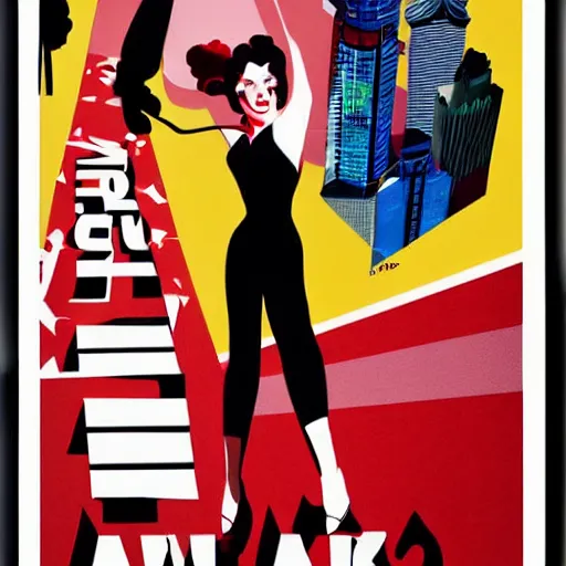 Prompt: a new attack of the 5 0 ft woman movie poster print, pin up, collage, canvas art print, minimalist art