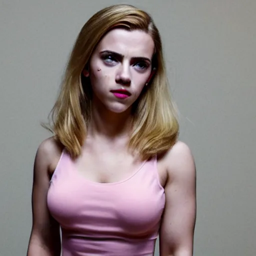 Image similar to a woman who is a genetic combination of scarlett johansson and emma watson face and upper - body focus