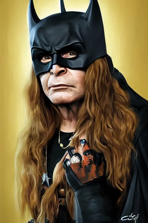 Image similar to portrait of Ozzy Osbourne as batman, highly detailed, artstation, concept art, sharp focus, illustration, art by Carel Fabritius