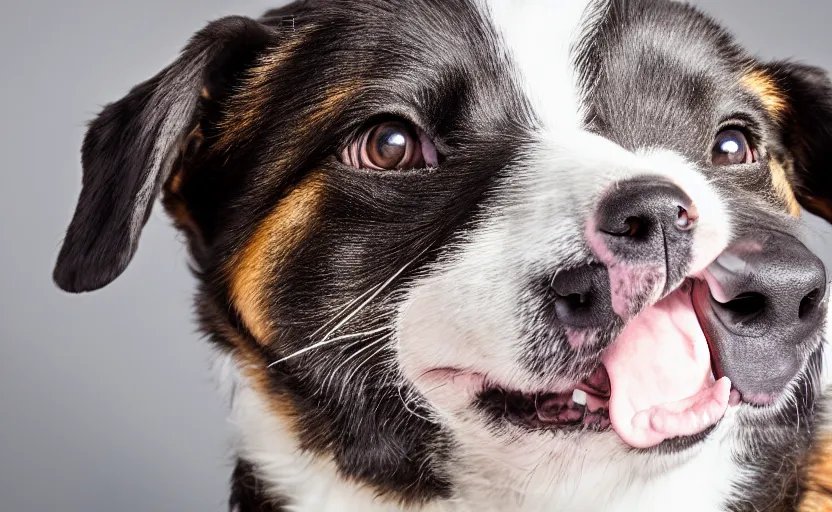 Prompt: studio photography of a smiling dog, detailed face, 8 k