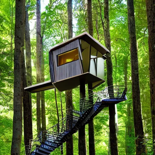 Prompt: futuristic tree house utopian forest