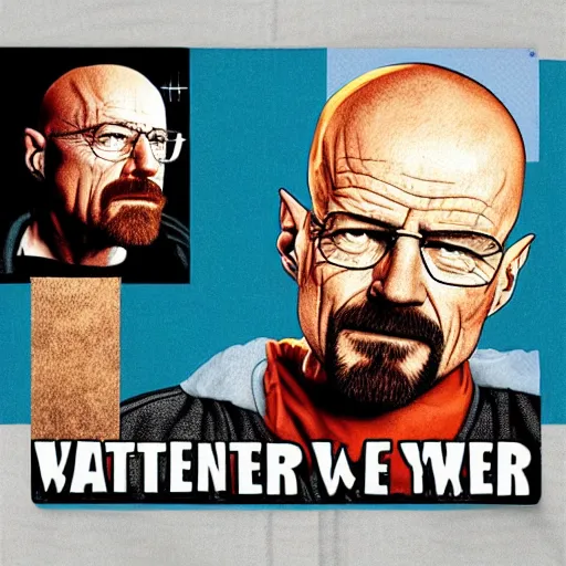 Prompt: walter white on a vintage hip hop album cover