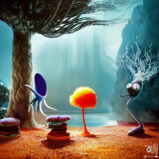 Prompt: a splornfeld enborkenmeyer forkeling the gnorkgnork under a fumfum tree while the pippies peep | michael manning and doctor seuss with joan semmel and hr giger pastel high contrast cinematic light, mystical shadows, sharp focus, divine realm of gods, octane render