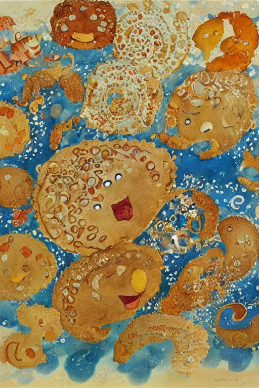 Prompt: a cookie ocean, by jerry pinkney