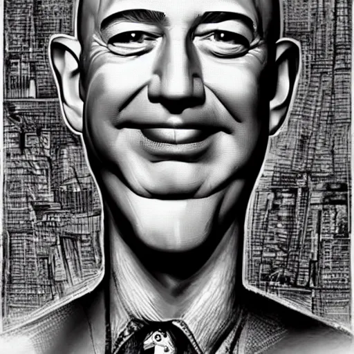 Prompt: Jeff Bezos as imagined by Hans Ruedi Giger