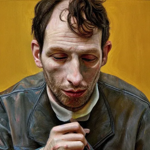 Image similar to high quality high detail painting by lucian freud, hd, portrait of thom york