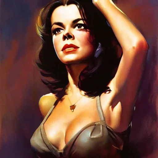 Image similar to ultra realistic portrait painting of natalie wood as a western outlaw, art by frank frazetta, 4 k, ultra realistic, highly detailed, epic lighting.
