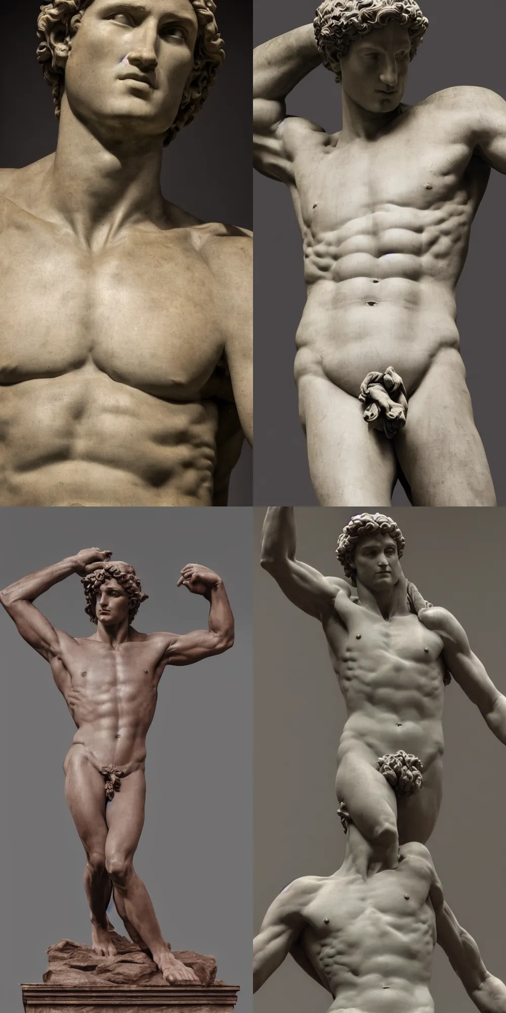 Prompt: David by Michelangelo statue with chest hair, ultra realistic, 4k, photograph, studio lighting