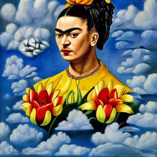 Image similar to yellow tulip frida kahlo condesa plane sky cloud