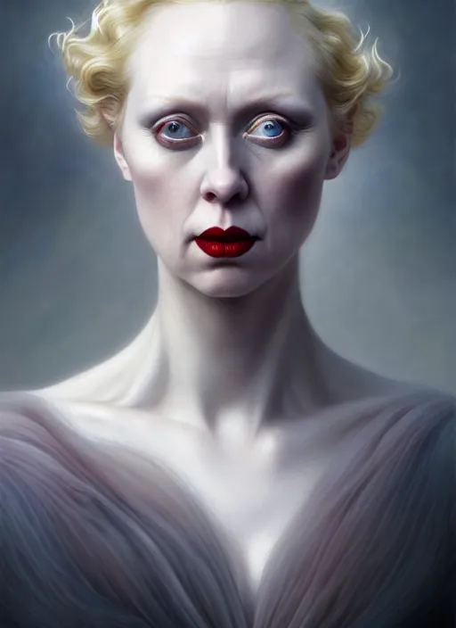 Image similar to gwendoline christie as an devil, aesthetic, fine art, intricate, elegant, highly detailed, realistic hair, centered, digital painting, art station, conceptual art, soft, sharp focus, illustration, artwork, artgerm, tomasz alen kopera, peter mohrbacher, donato giancola, wlop, boris vallejo