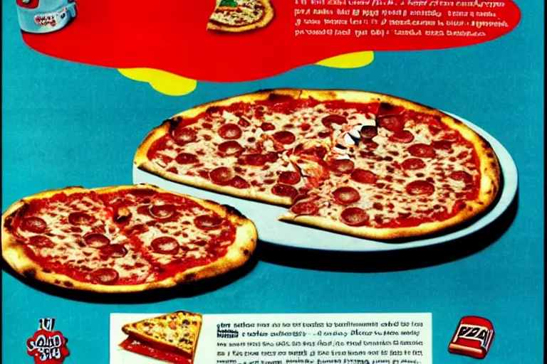 Image similar to pizza!!, 80s, advertisement