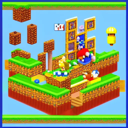 Image similar to an isometric view of the first level in super mario brother by Chiho Aoshima