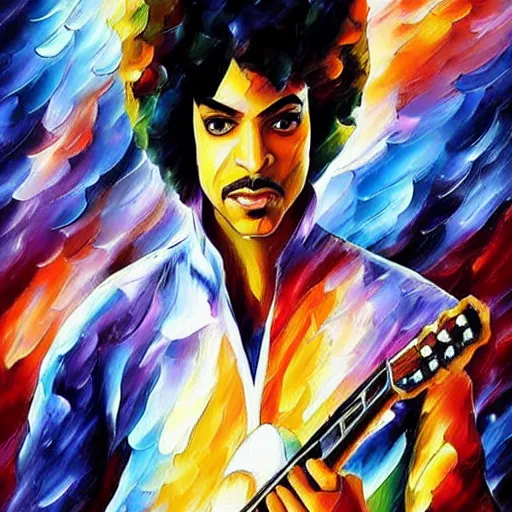 Image similar to a painting of prince in space in the style of leonid afremov. trending on artstation.