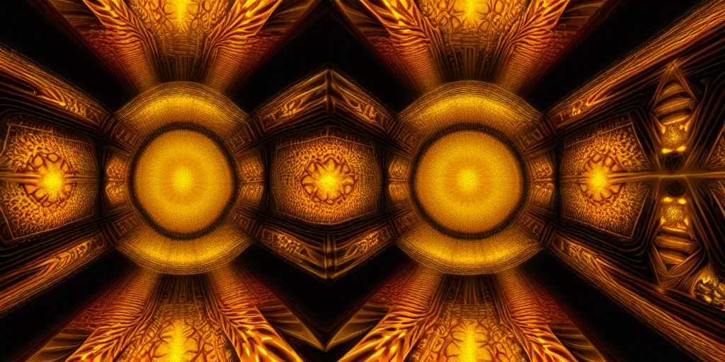 Prompt: hall entrance 2 fractal collums on portal, photorealistic detailed golden macro