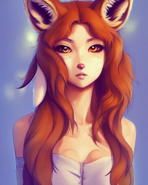 Image similar to fullbody portrait of wild half - fox woman with fox nose and ears, wearing summer jeans shorts and tshirt, anime art, concept art, detailed attractive face with fox nose and fox mouth, symmetrical, trending on pixiv, by lois van baarle by sung choi by john kirby artgerm style pascal blanche and magali villeneuve