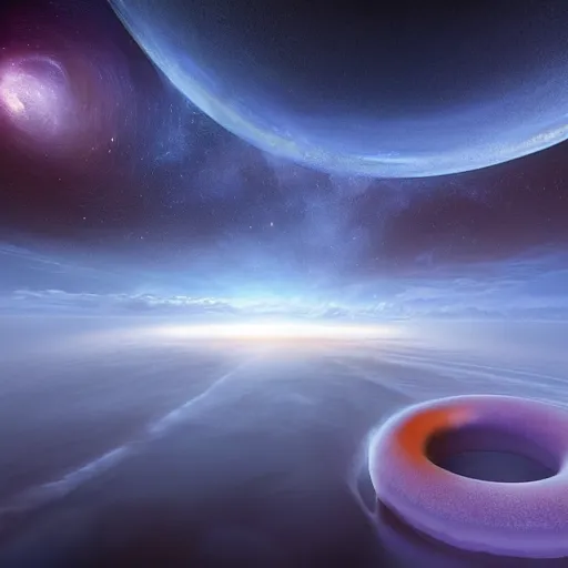 Image similar to amazing photo of a donut shaped planet, digital art, by marc adamus, beautiful dramatic lighting