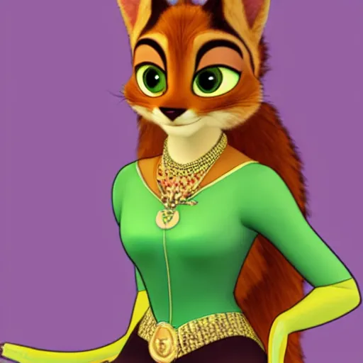 Image similar to princes jasmin, anthropomorphic cat, in the style of zootopia