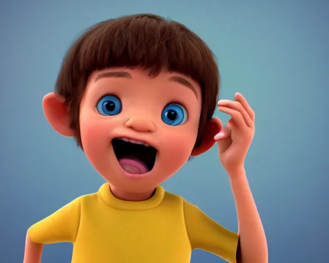 Image similar to detailed cartoon portrait of a little boy with a runny nose singing to his grandpa, 3 d pixar, sharp high quality