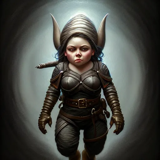Prompt: portrait of a beautiful cute strong brave realistic! female gnome engineer, short textured black hair, d & d, micro detail, intricate, elegant, highly detailed, centered, rule of thirds, artstation, sharp focus, illustration, artgerm, tomasz alen kopera, donato giancola, wlop