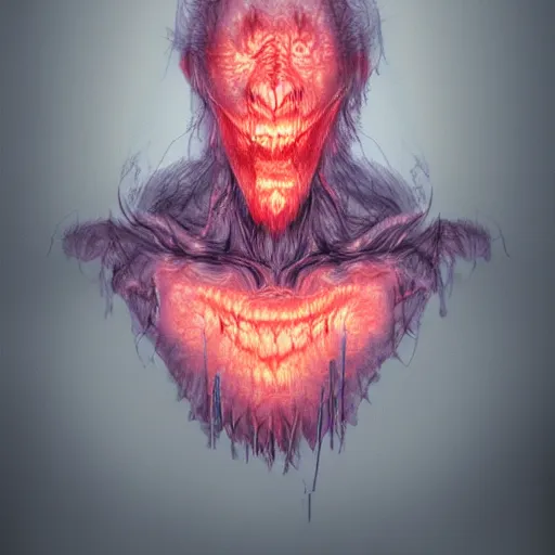 Image similar to human mutating into a monster, digital art, glowing