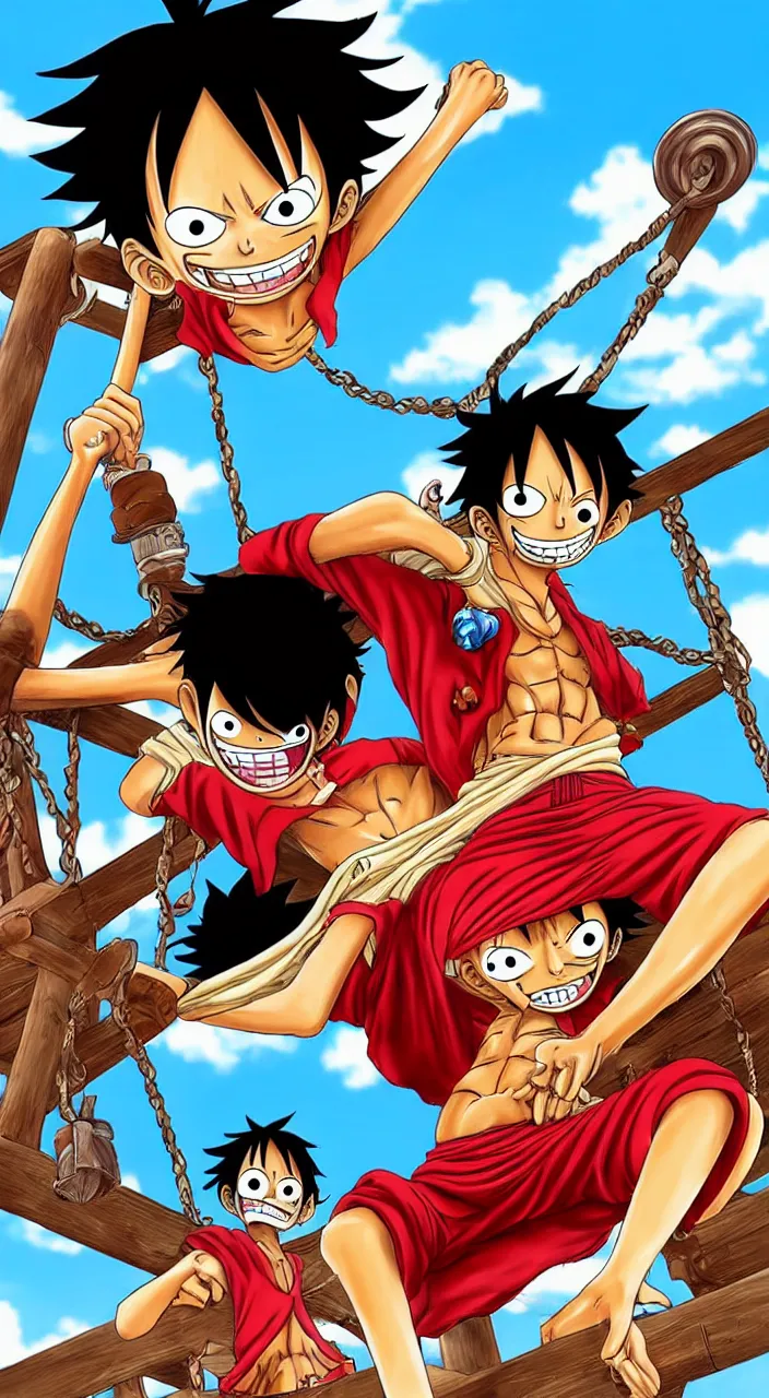 Image similar to monkey d luffy from the anime one piece on a pirate ship