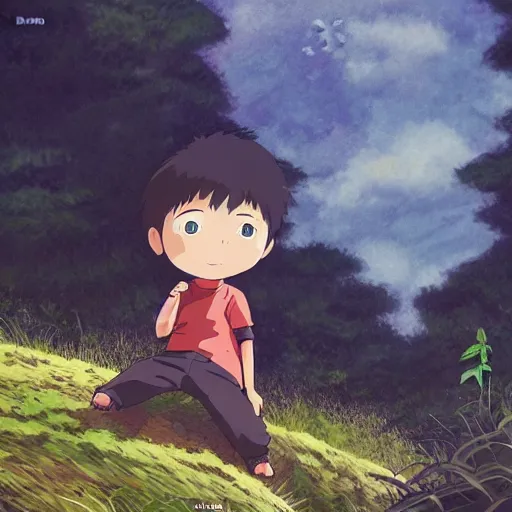 Prompt: friendly guy and small creature , with Fragile looking character portrait face made by Studio Ghibli highly detailed art, beautiful scene, sharp focus, smooth, High contrast, depth of field, 8k, anime art