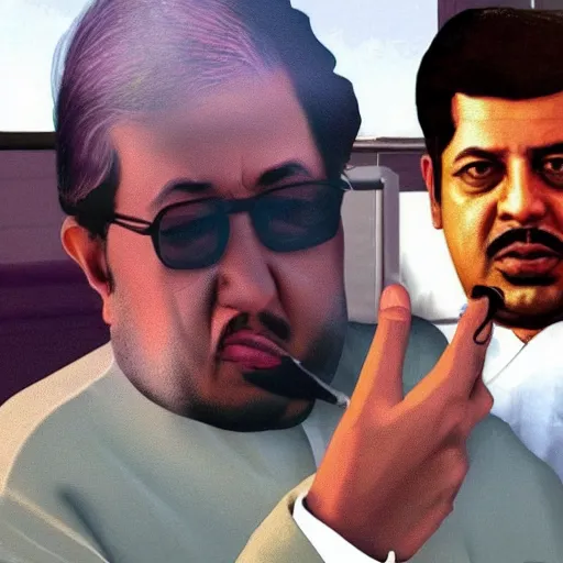 Prompt: Sheikh Mujib smoking a joint in the style of GTA V cover