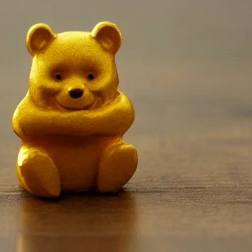 Prompt: a tiny winnie the pooh head is made from a jar of honey, surreal, realism