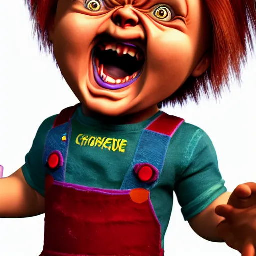 Image similar to chucky doll screaming popsicle octane render, unreal engine