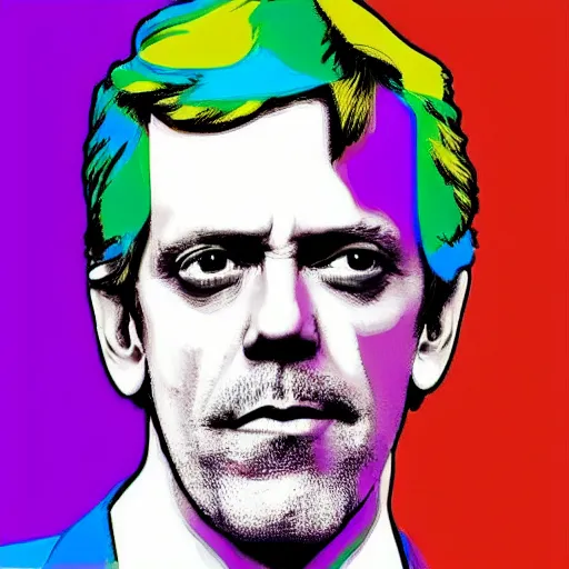 Image similar to rainbow hugh laurie. pop art.