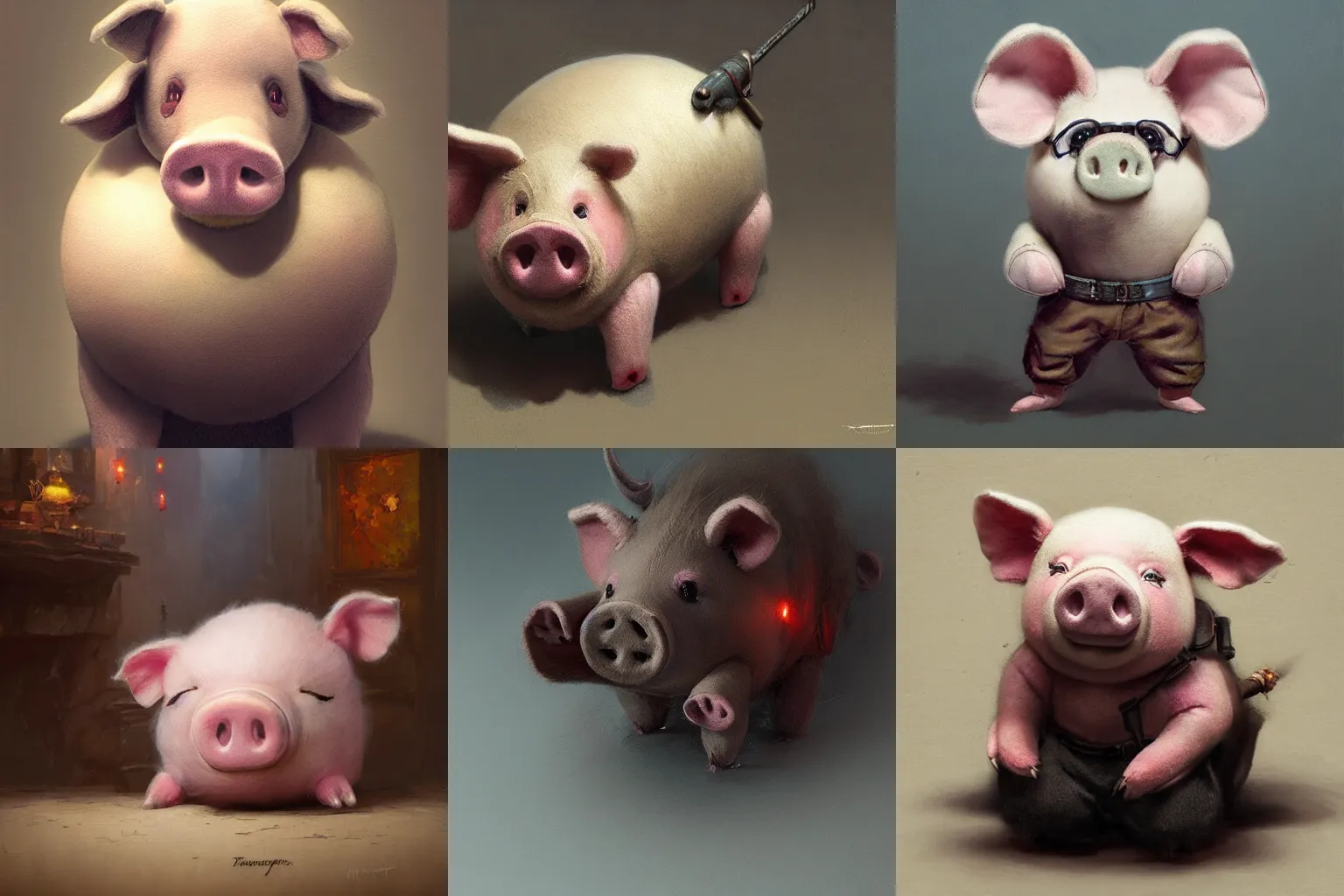 Prompt: the plush pig of death. Detailed digital art by greg rutkowski, Thomas kinkade, Keith Parkinson, Marc Simonetti, artstation, cgsociety, 8k, HD