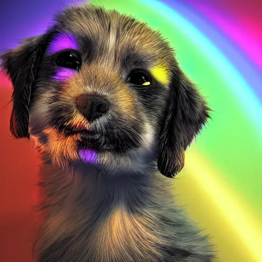 Image similar to photorealistic puppies, kittens, and rainbows. hyperdetailed photorealism, 1 0 8 megapixels, amazing depth, glowing rich colors, powerful imagery, psychedelic overtones, 3 d finalrender, 3 d shading, cinematic lighting, artstation concept art