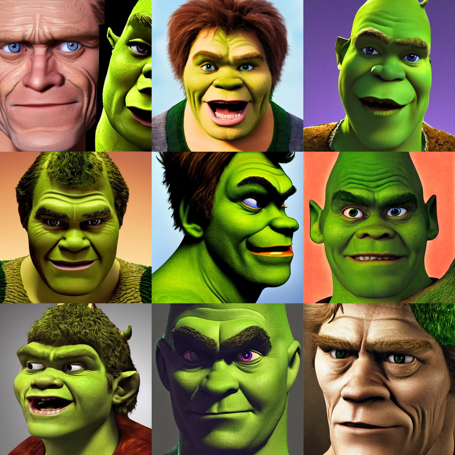 Prompt: willem dafoe as shrek ogre portrait