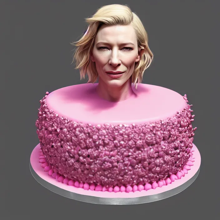 Prompt: cate blanchett as a cake, intricate, elegant, pink mist, product shot, macro, highly detailed, dramatic lighting, symmetrical face, sharp focus, octane render, trending on artstation, artstationhd, artstationhq, unreal engine, 4 k, 8 k