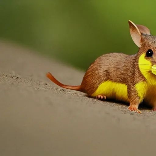 Image similar to The first pikachu (Amber Rattus) found in nature, circa 1992, photograph