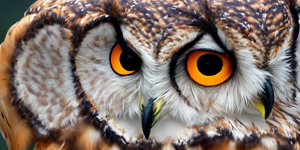 Prompt: scenic photo of an owl catching ancarrot focus on the owl's beak and eye. intricate eye. extremely large spread wings. extreme detail, hyperrealistic photo