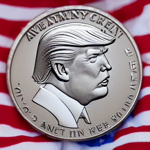 Prompt: a coin with Trump’s face on it