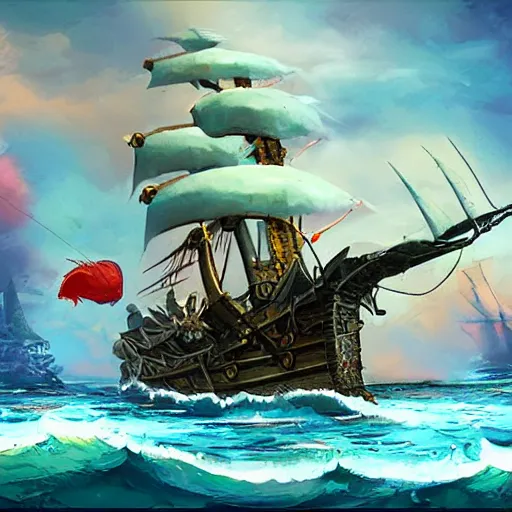 Image similar to a pirate ship near shore, by Bill Tiller, game concept art, colorful