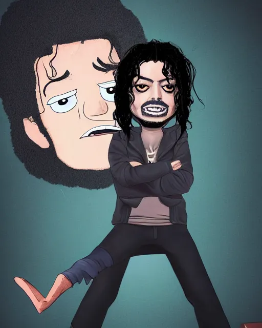 Image similar to portrait of michael jackson in the style of justin roiland. cinematic lighting. style of rick & morty. photographic, photography. by justin roiland